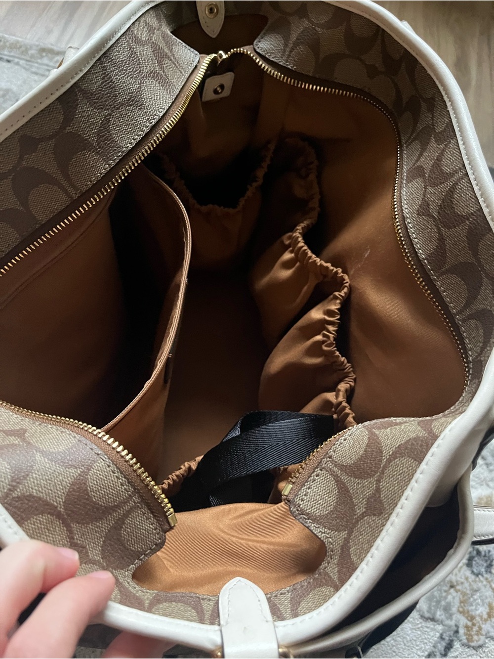 Coach Signature Canvas Tote in Brown with Cream Trim - Picture 13 of 16